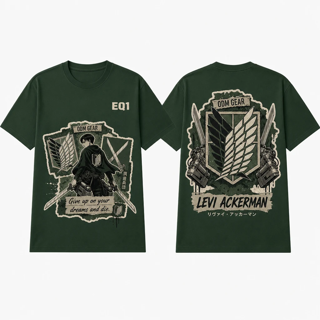 Levi Ackerman Sticker Crest T-shirt — product front and back view