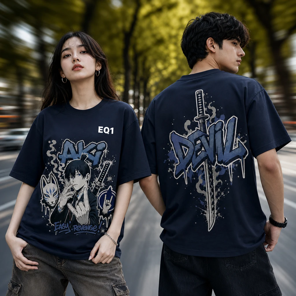 Aki Hayakawa Graffiti Burst T-shirt — on-model front and back view