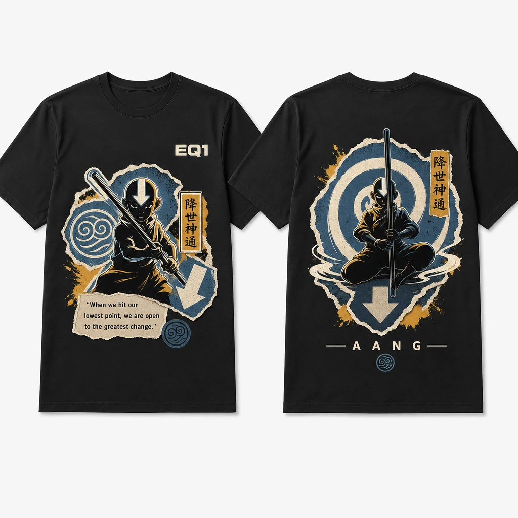 Aang Sticker Crest T-shirt — product front and back view