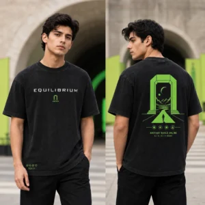 Portal Online Another World T-shirt — on-model front and back view