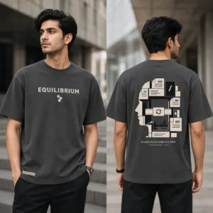 Shared Mindspace Block Intelligence T-shirt — on-model front and back view