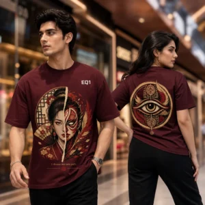 Akemi Split Portrait T-shirt — on-model front and back view