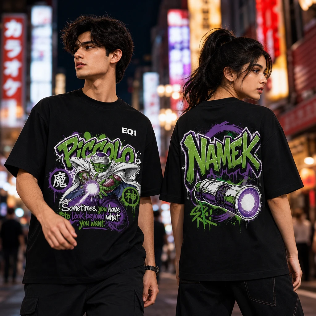 Piccolo Graffiti Burst T-shirt — on-model front and back view