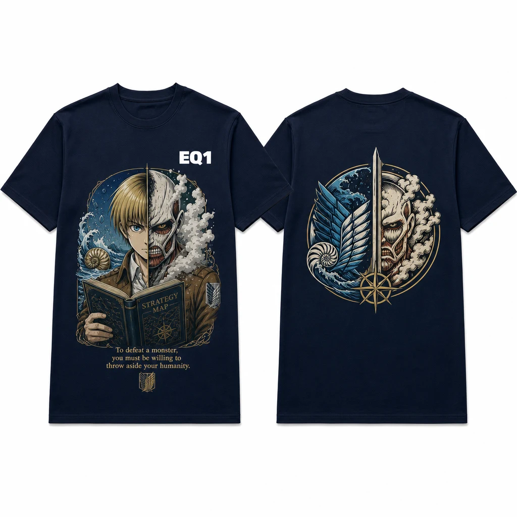 Armin Arlert Duality Split T-shirt — product front and back view