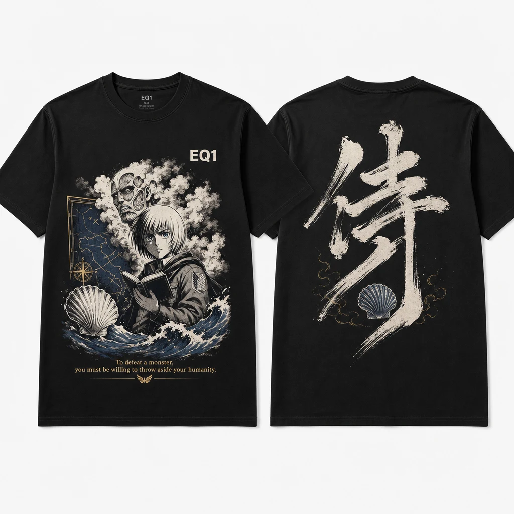 Armin Arlert Monochrome Ink T-shirt — product front and back view