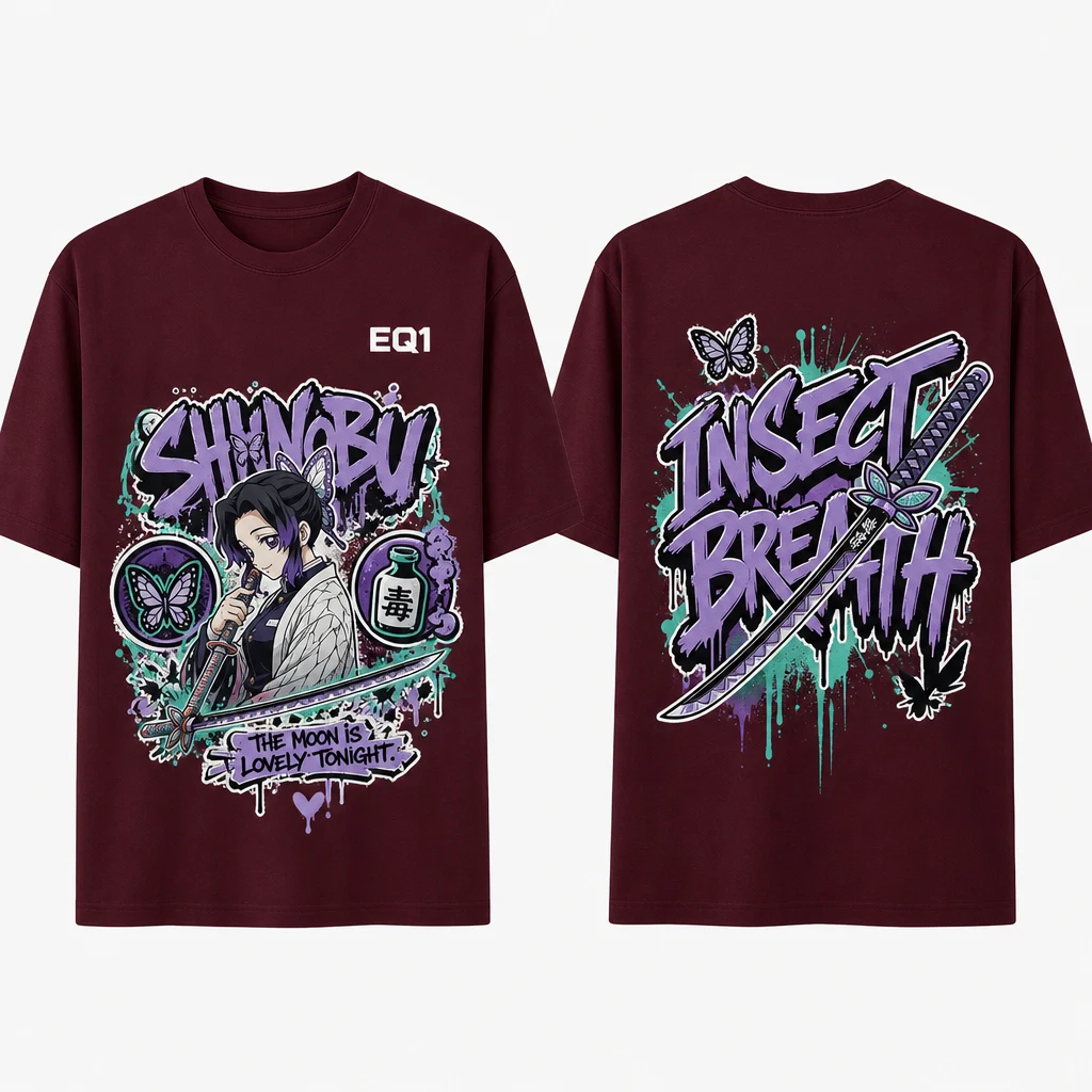 Shinobu Kocho Graffiti Burst T-shirt — product front and back view