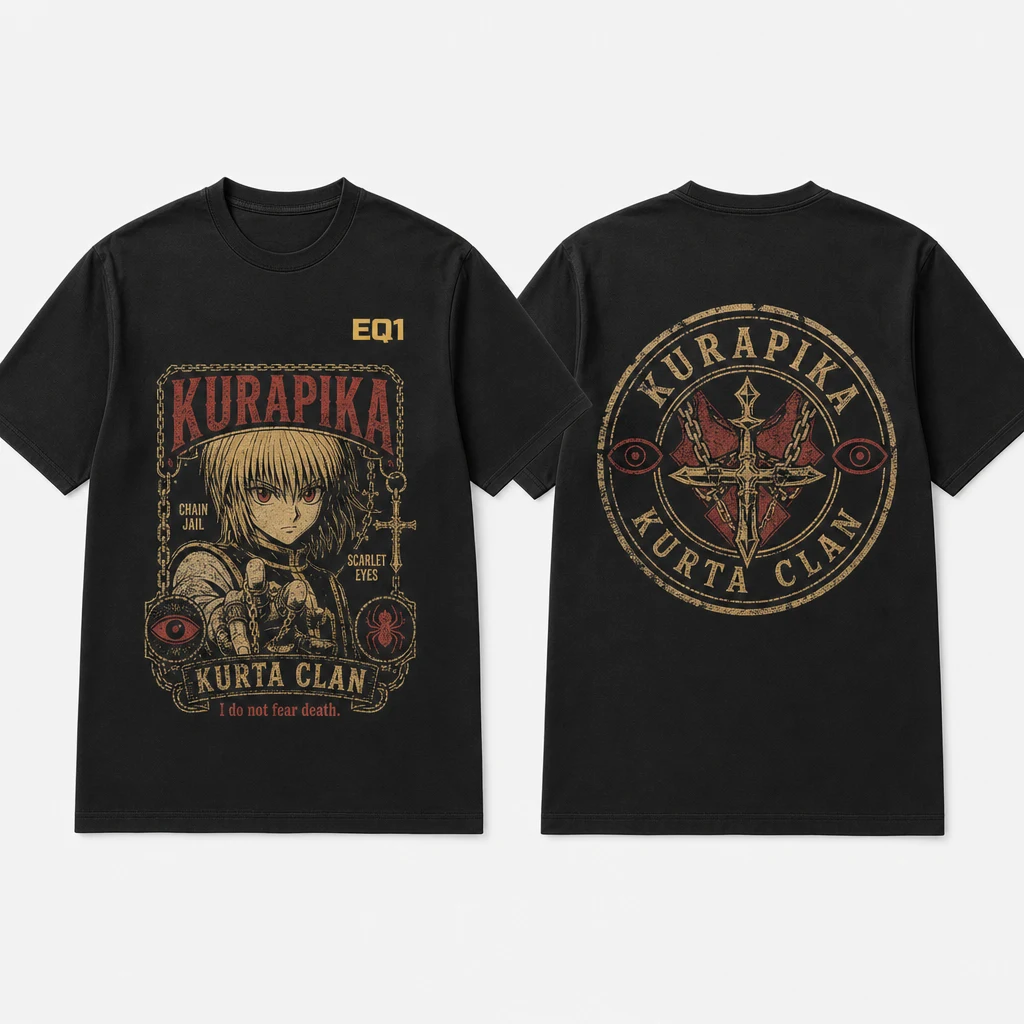 Kurapika Vintage Label T-shirt — product front and back view
