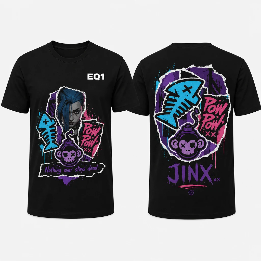 Jinx Sticker Crest T-shirt — product front and back view