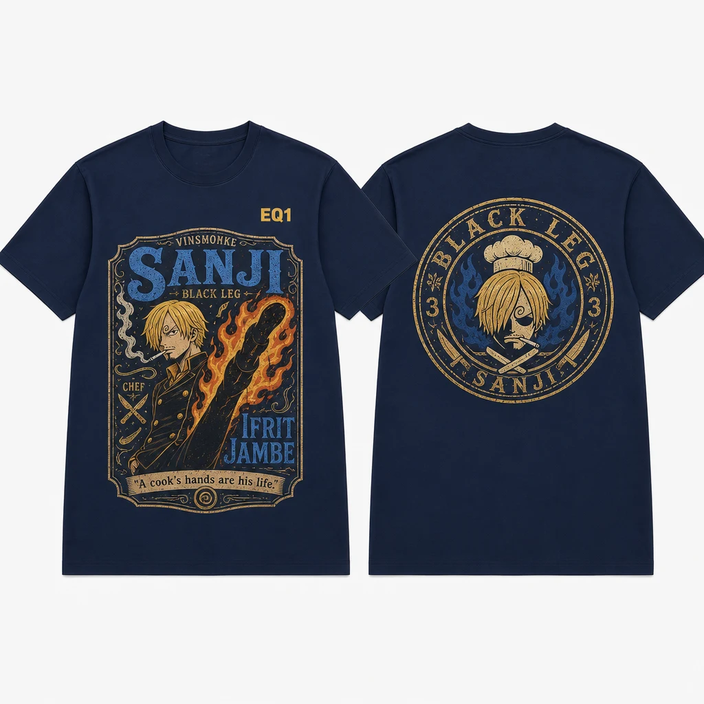 Sanji Vintage Label T-shirt — product front and back view