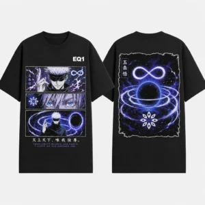 Satoru Gojo Panel Stack T-shirt — product front and back view