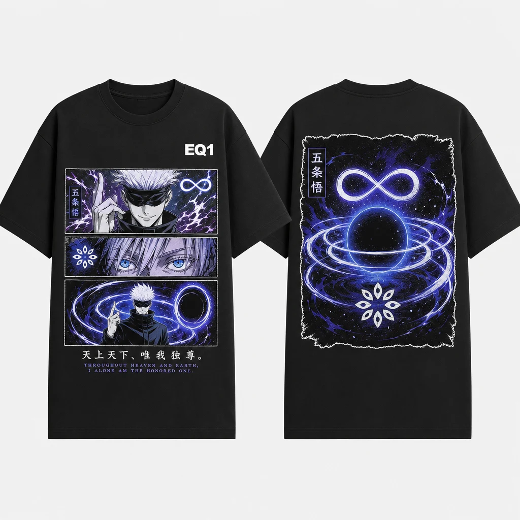 Satoru Gojo Panel Stack T-shirt — product front and back view