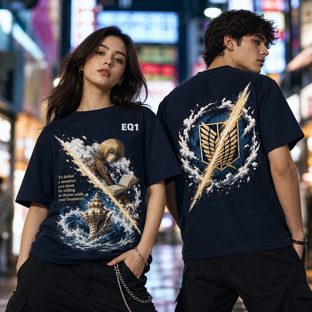 Armin Arlert Impact Slash T-shirt — on-model front and back view