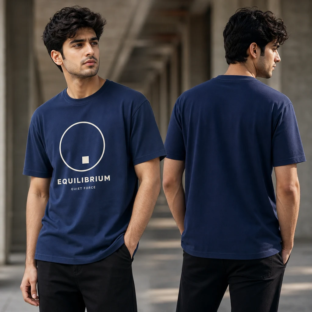 Quiet Force Contained Weight T-shirt — on-model front and back view