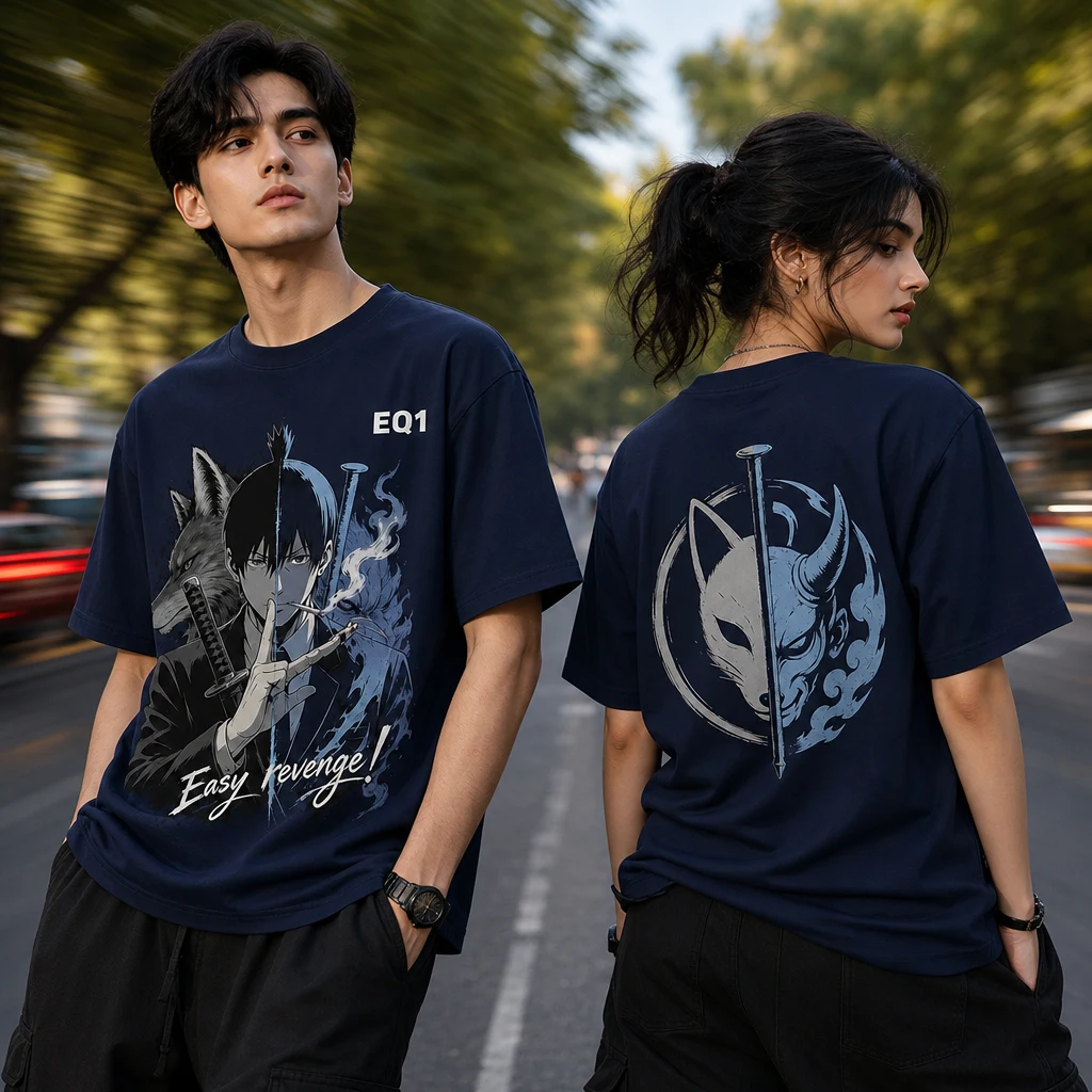 Aki Hayakawa Duality Split T-shirt — on-model front and back view