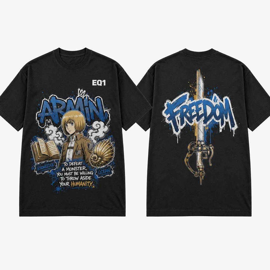 Armin Arlert Graffiti Burst T-shirt — product front and back view