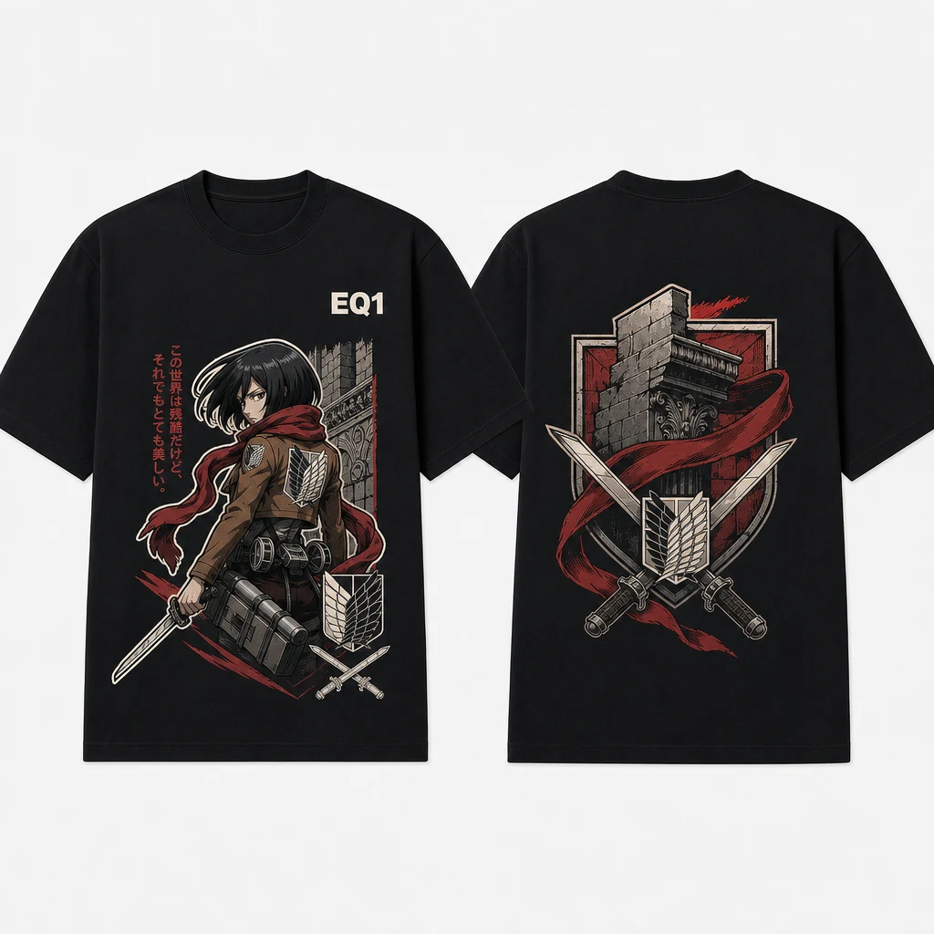Mikasa Ackerman Environment Fragment T-shirt — product front and back view