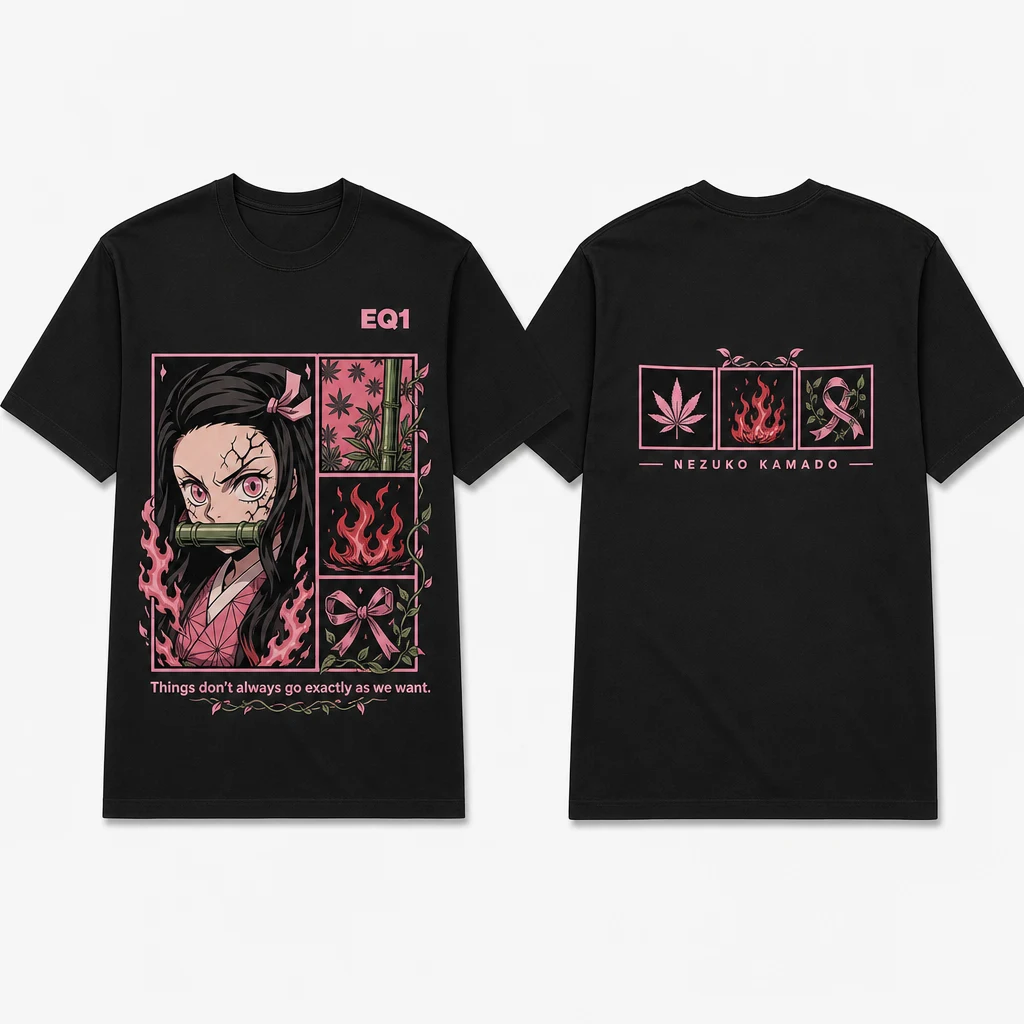 Nezuko Kamado Emblem Grid T-shirt — product front and back view
