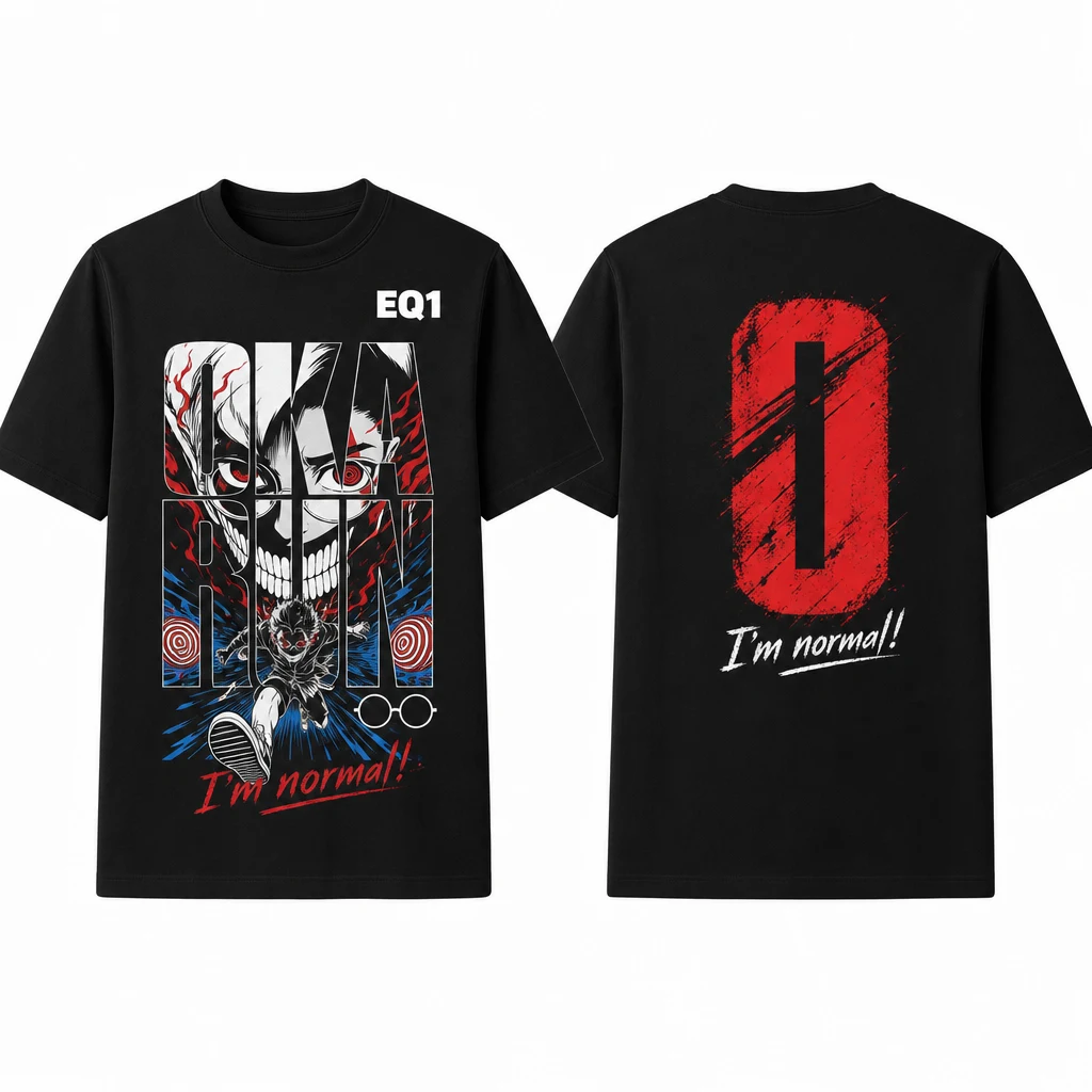 Okarun Typography Tower T-shirt — product front and back view