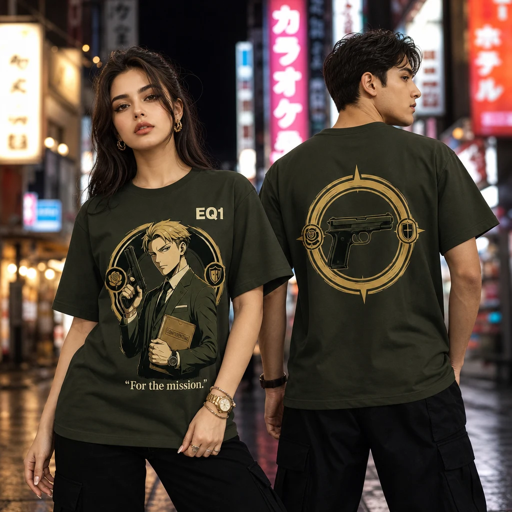Loid Forger Elemental Halo T-shirt — on-model front and back view