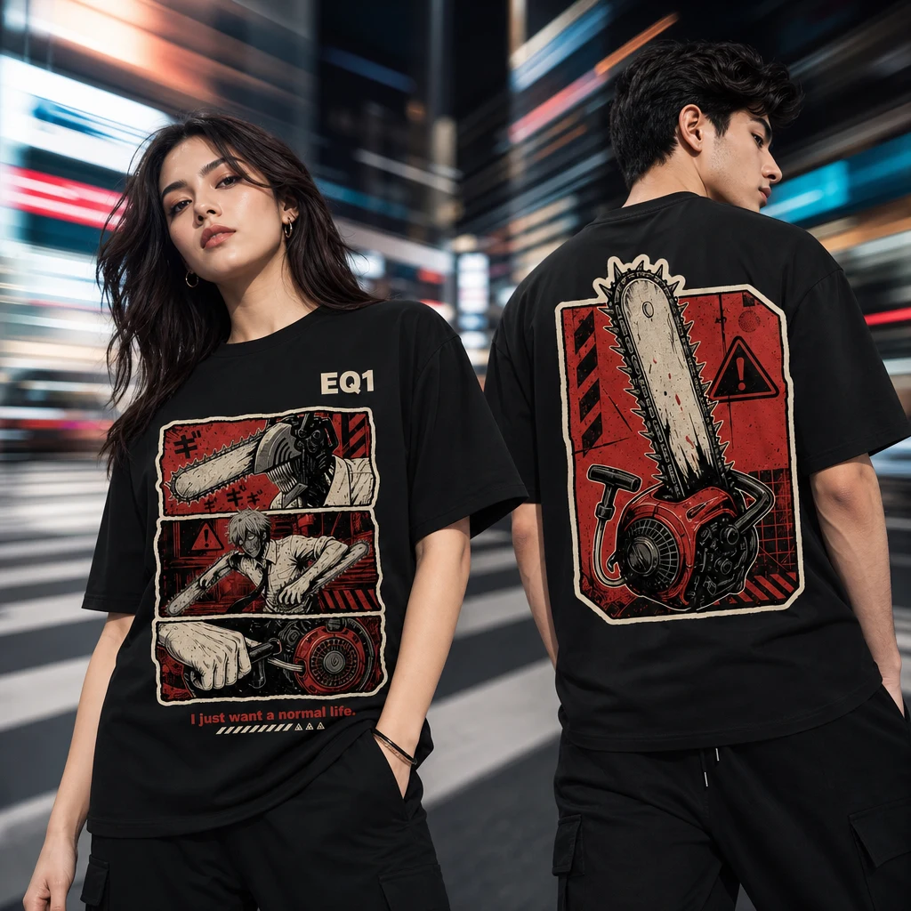 Denji Panel Stack T-shirt — on-model front and back view