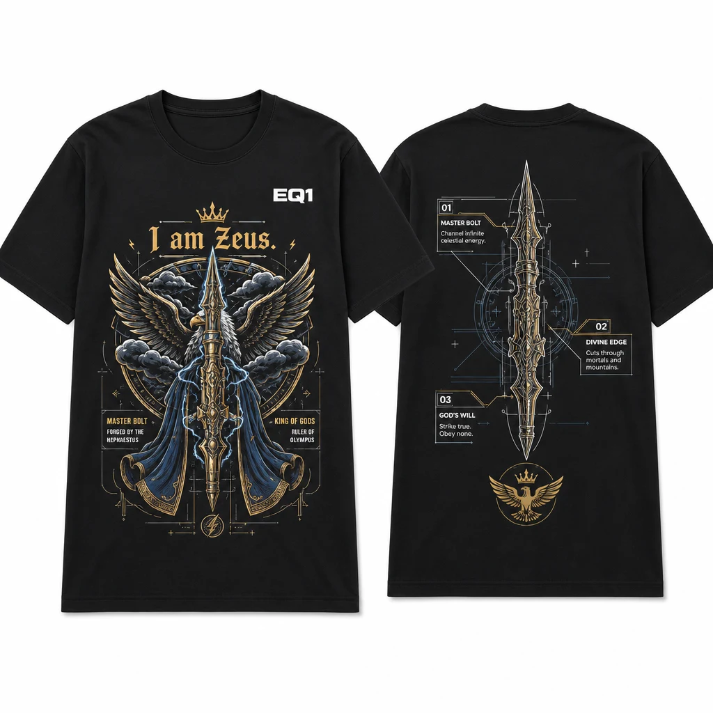 Zeus Weapon Blueprint T-shirt — product front and back view