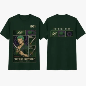 Roronoa Zoro Emblem Grid T-shirt — product front and back view