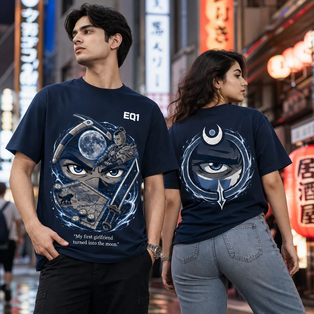 Sokka Eyes and Power T-shirt — on-model front and back view