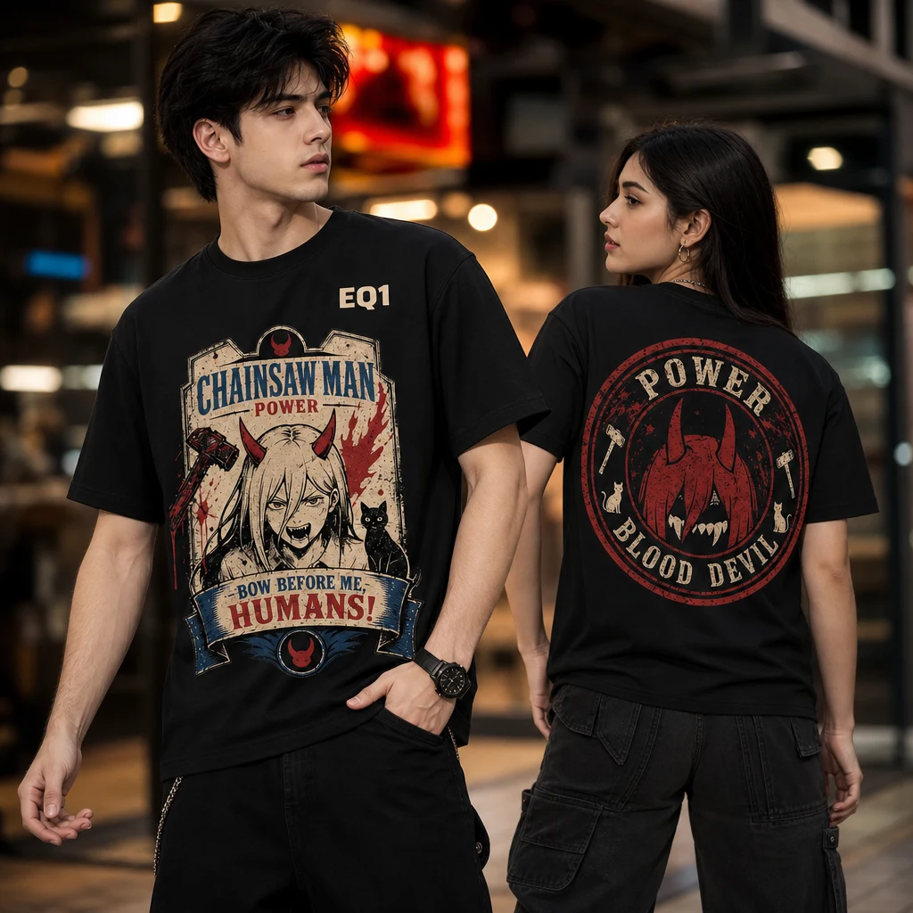 Power Vintage Label T-shirt — on-model front and back view
