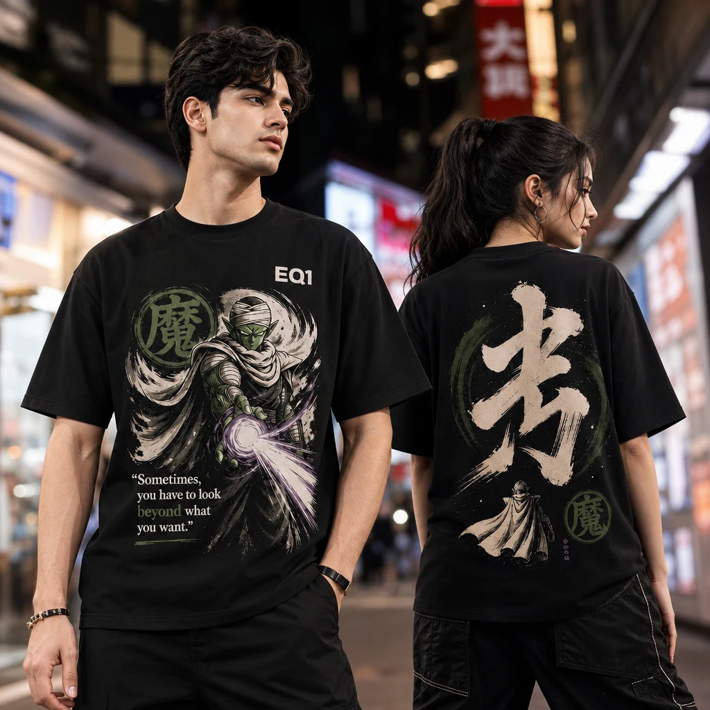 Piccolo Monochrome Ink T-shirt — on-model front and back view