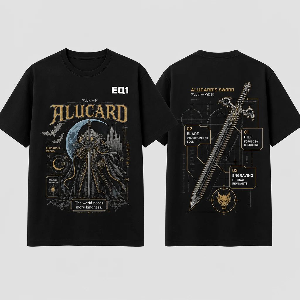 Alucard Weapon Blueprint T-shirt — product front and back view