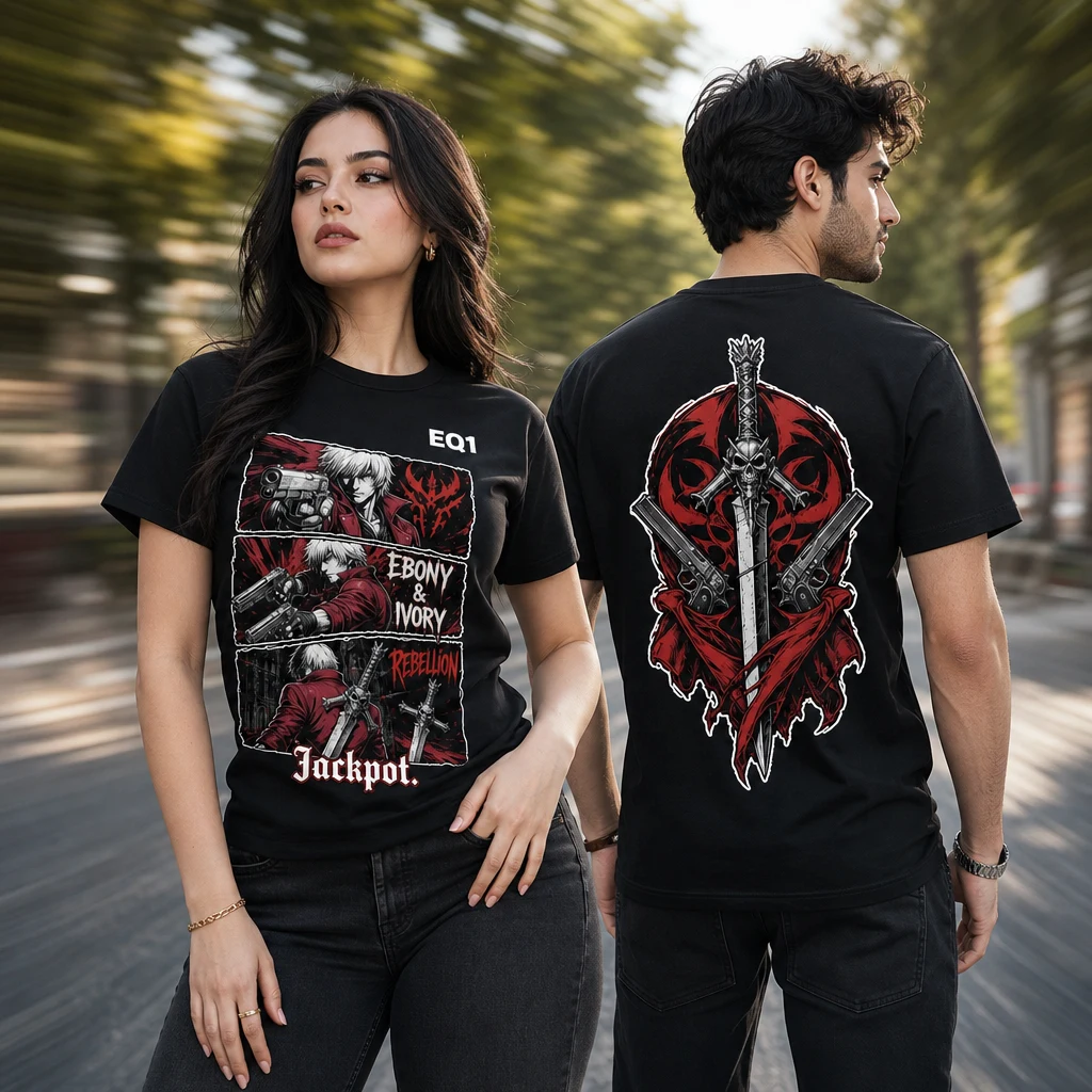 Dante Panel Stack T-shirt — on-model front and back view