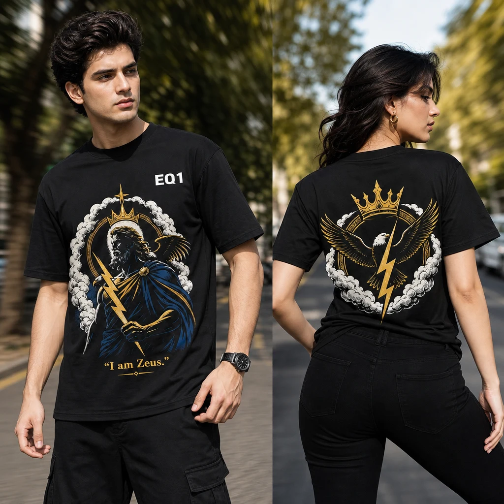 Zeus Negative Space T-shirt — on-model front and back view