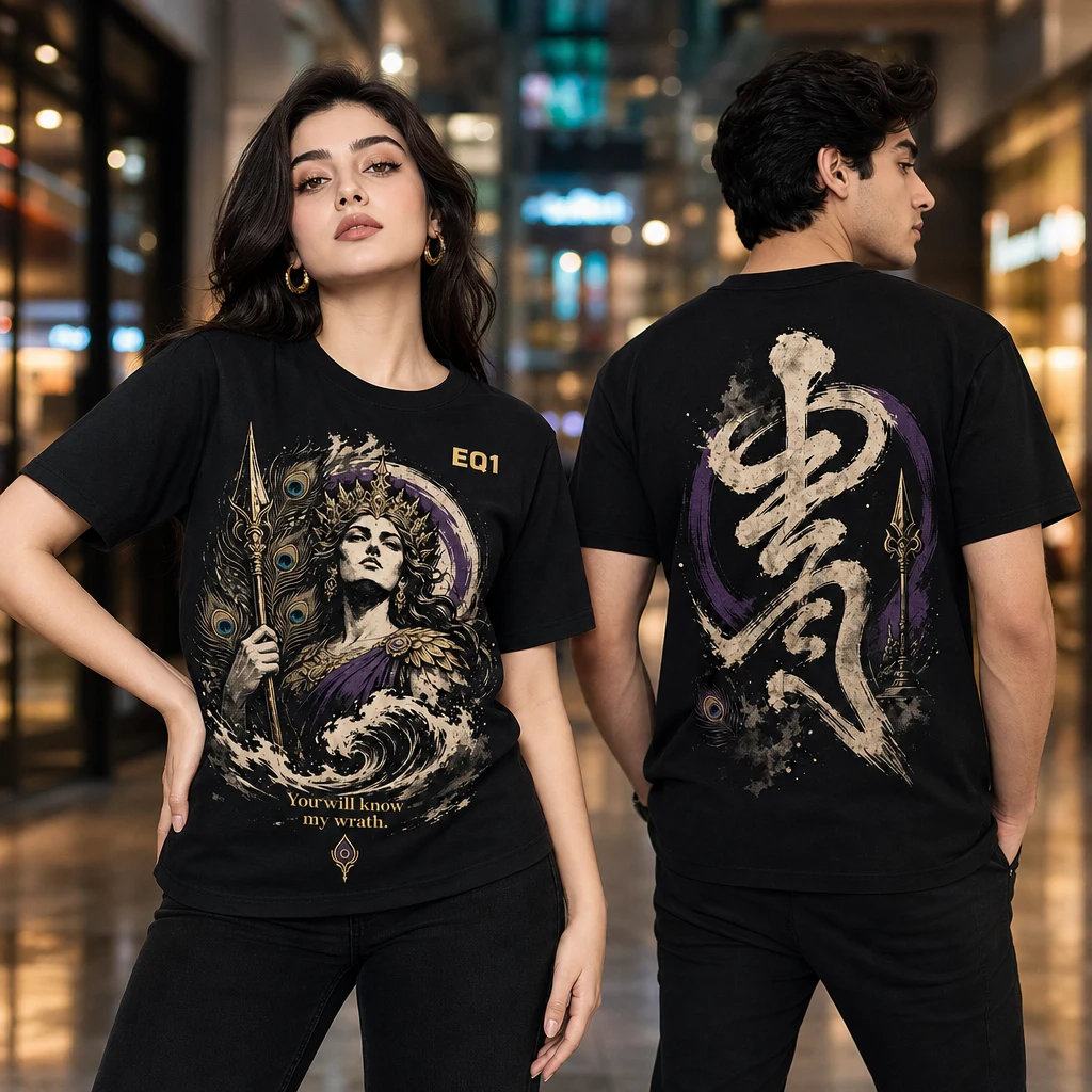 Hera Monochrome Ink T-shirt — on-model front and back view