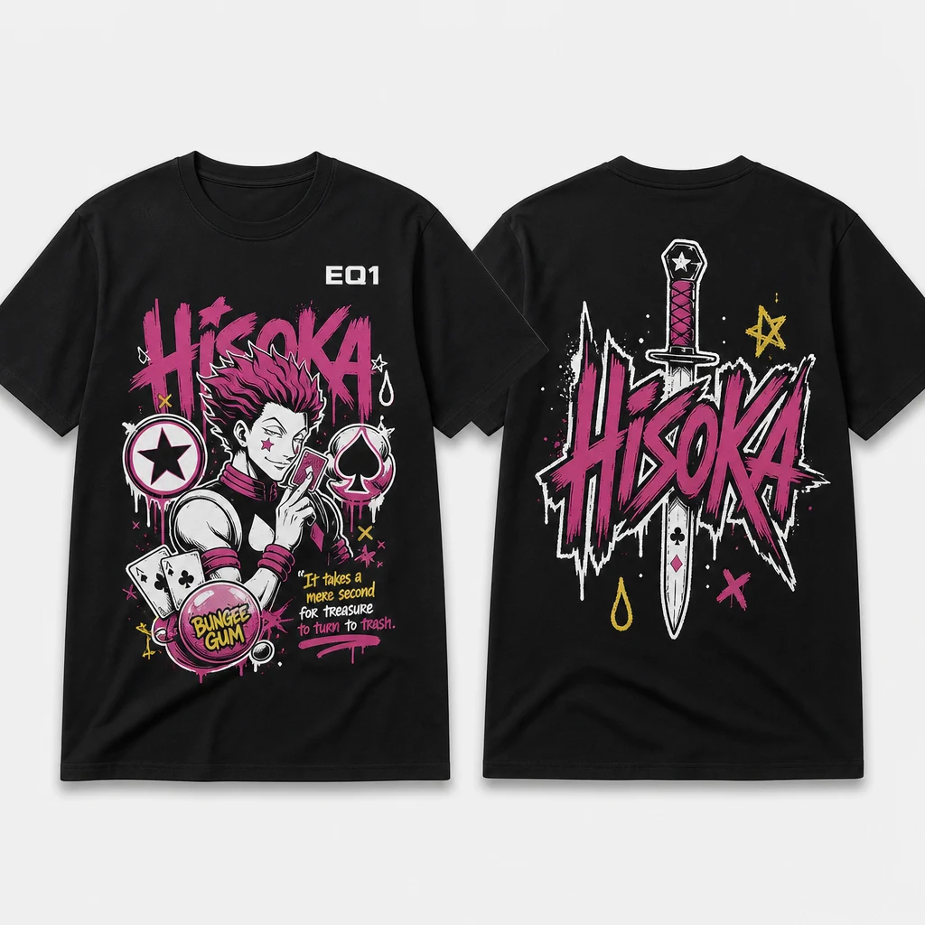 Hisoka Graffiti Burst T-shirt — product front and back view