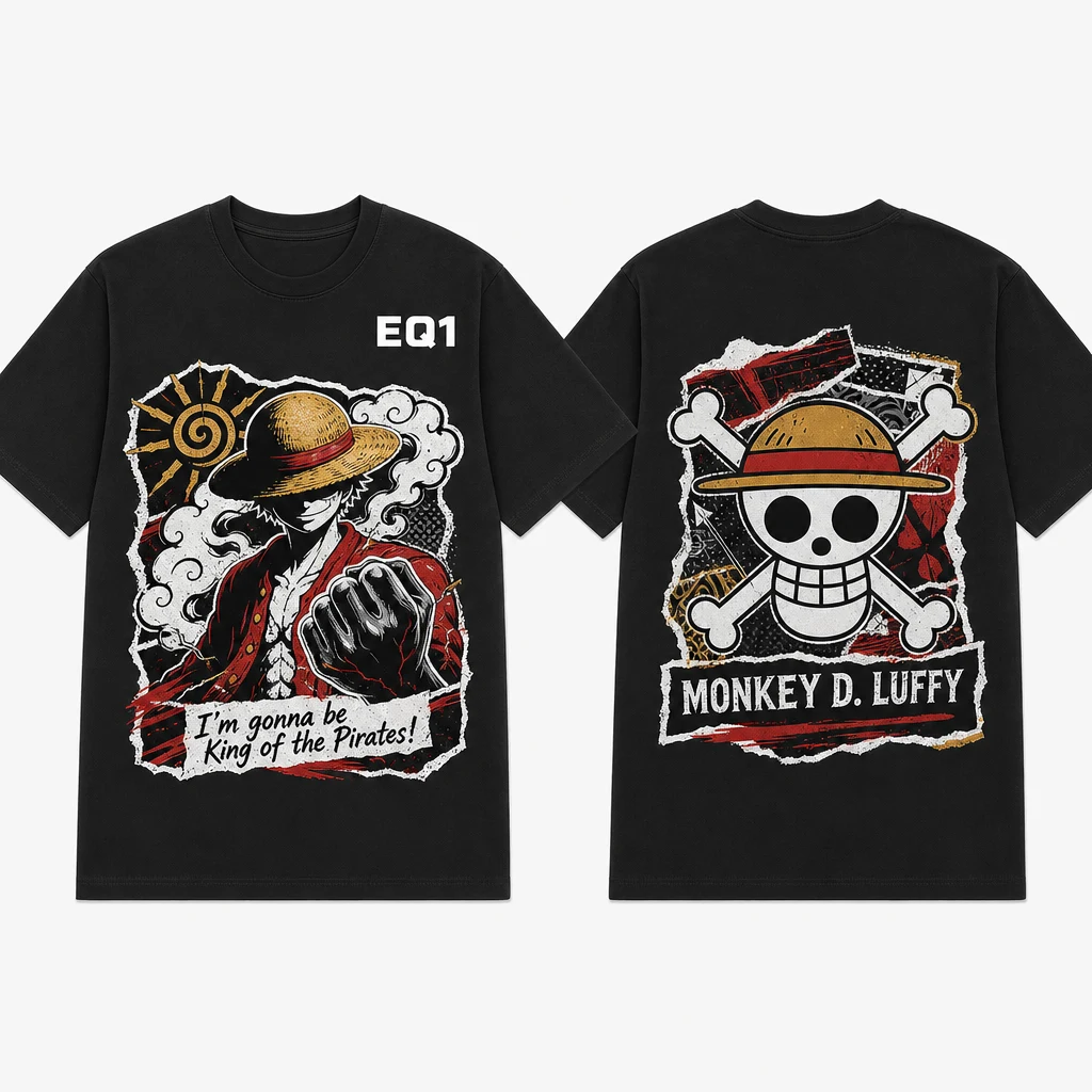 Monkey D. Luffy Sticker Crest T-shirt — product front and back view