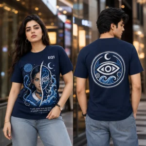 Katara Split Portrait T-shirt — on-model front and back view