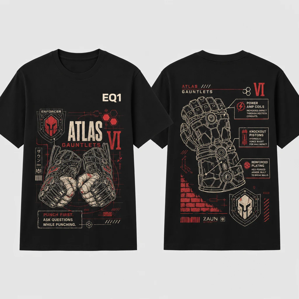 Vi Weapon Blueprint T-shirt — product front and back view