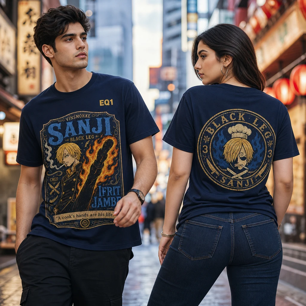 Sanji Vintage Label T-shirt — on-model front and back view