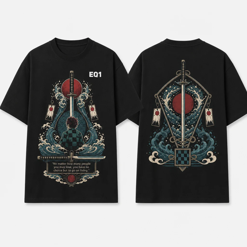 Tanjiro Kamado Relic Shrine T-shirt — product front and back view