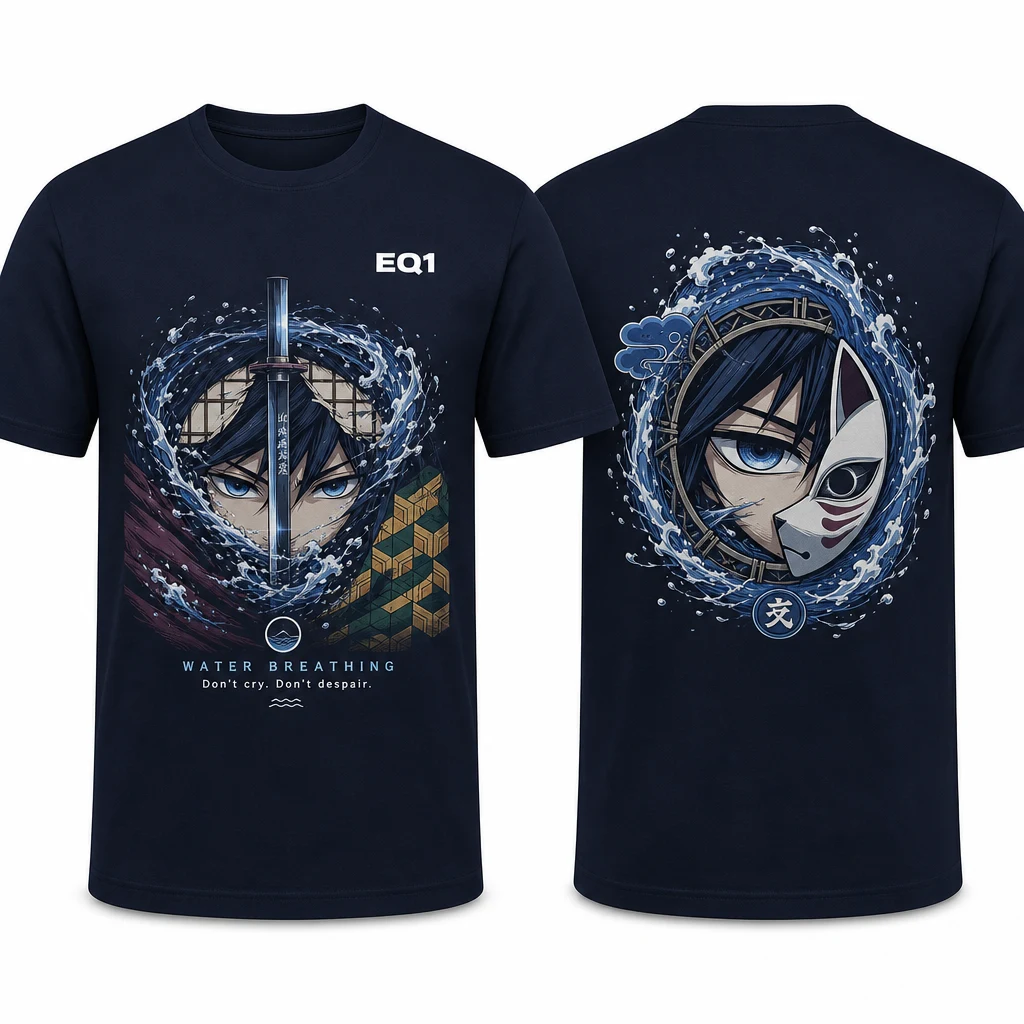 Giyu Tomioka Eyes and Power T-shirt — product front and back view