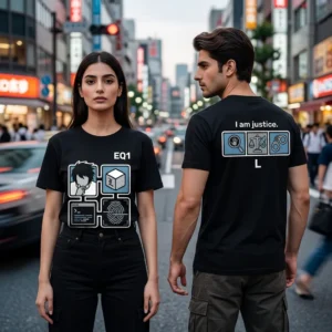 L Emblem Grid T-shirt — on-model front and back view