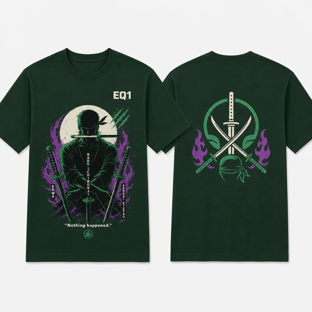 Roronoa Zoro Negative Space T-shirt — product front and back view