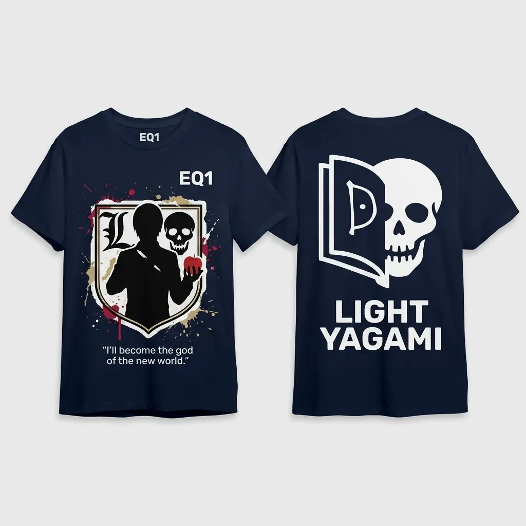 Light Yagami Sticker Crest T-shirt — product front and back view