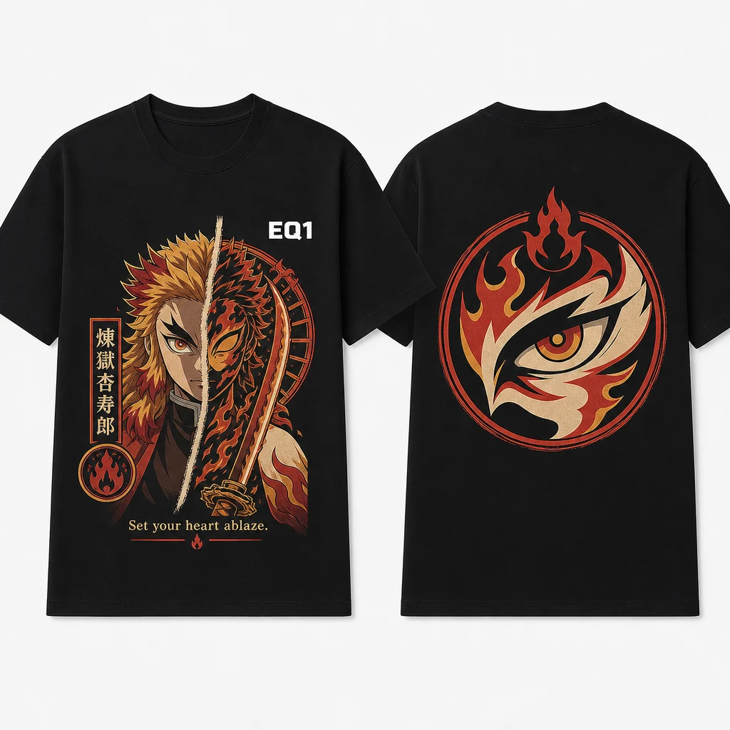 Kyojuro Rengoku Split Portrait T-shirt — product front and back view