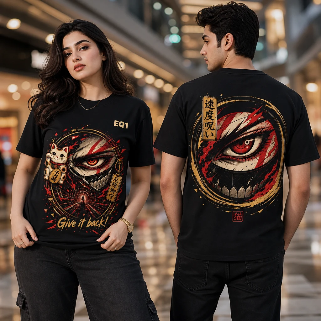 Turbo Granny Eyes and Power T-shirt — on-model front and back view
