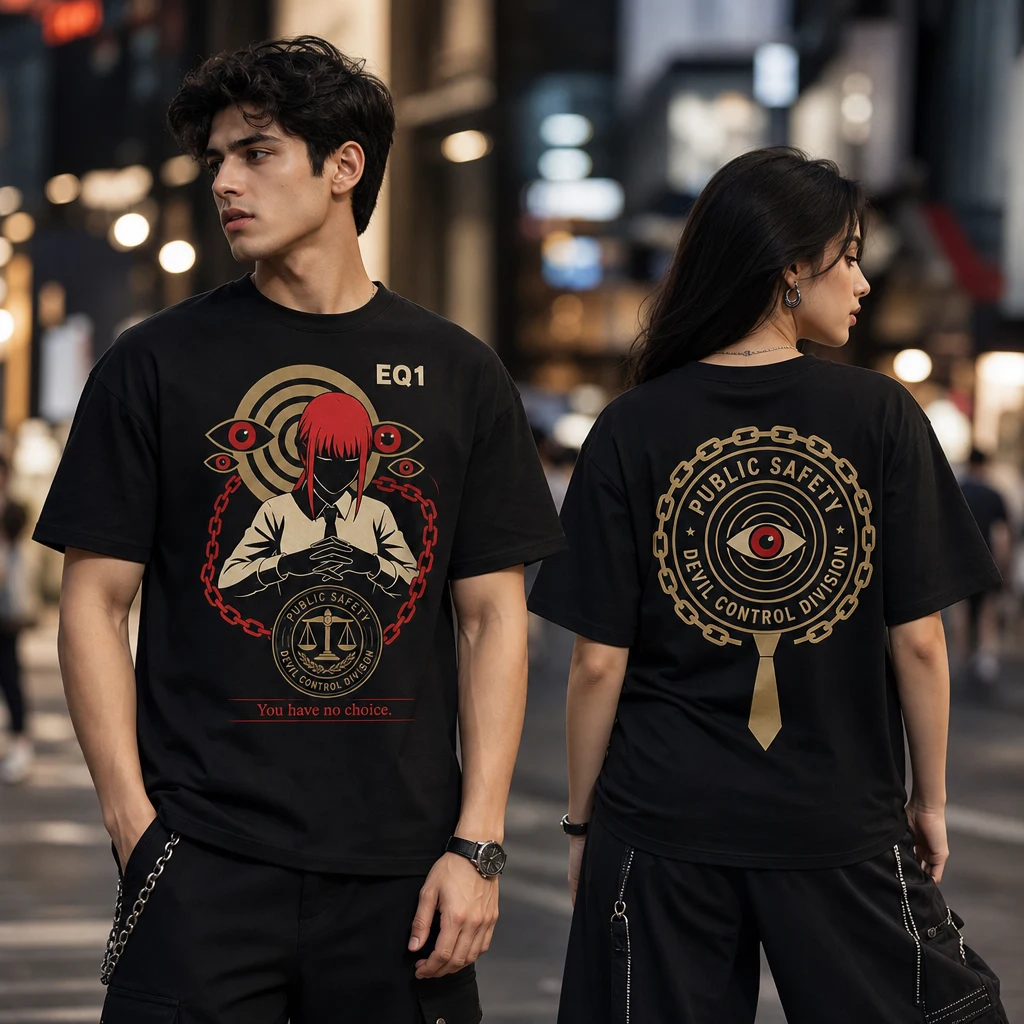 Makima Negative Space T-shirt — on-model front and back view
