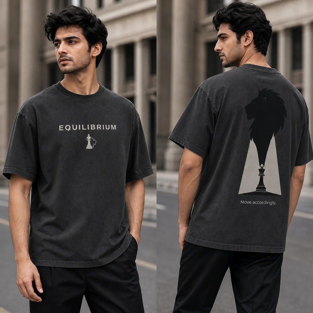 Checkmate Shadow Lion Projection T-shirt — on-model front and back view