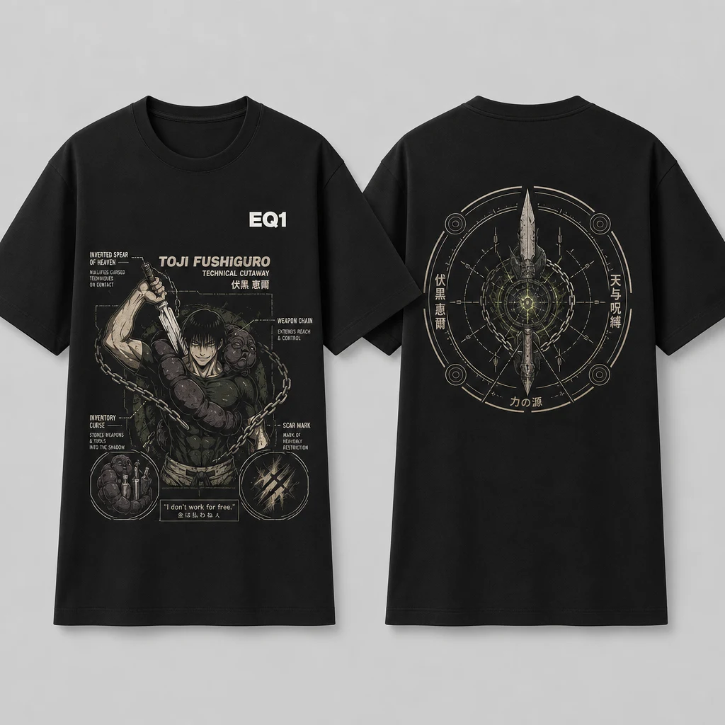 Toji Fushiguro Technical Cutaway T-shirt — product front and back view