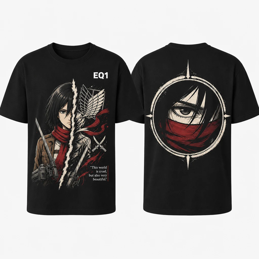 Mikasa Ackerman Split Portrait T-shirt — product front and back view