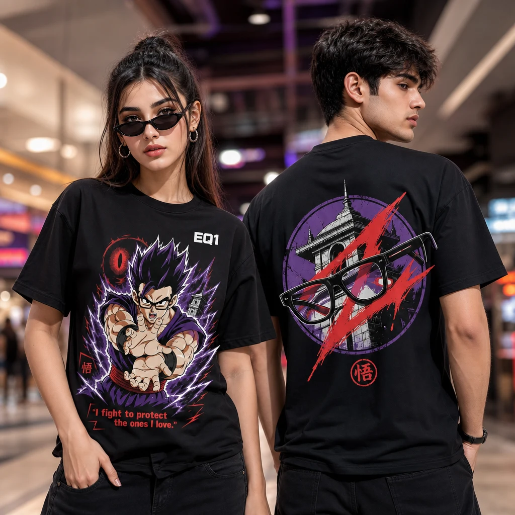 Gohan Environment Fragment T-shirt — on-model front and back view